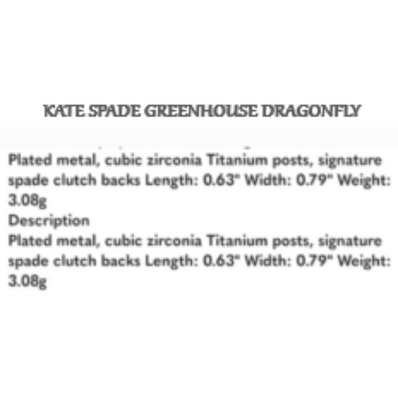 KATE SPADE GREENHOUSE DRAGONFLY STUD EARRINGS BNIB 🆕SHIPS FAST📦⌚🏃🏻💨🚚 - Picture 4 of 13